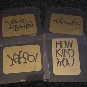 4 Sizzix brass stencil‎ embossing folder dies phrases Thanks Yahoo! +
